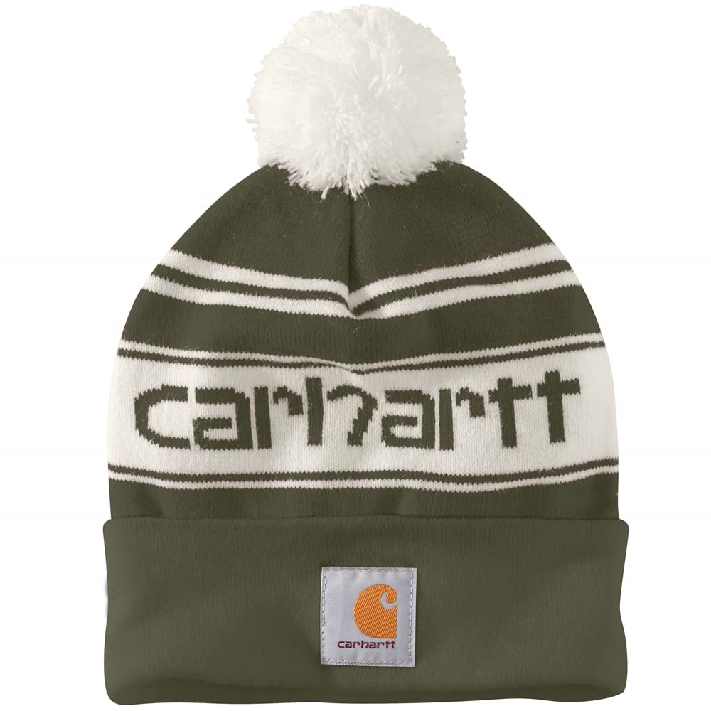 Carhartt Mens Knit Pom Cuffed Logo Beanie Arborvitae OFA