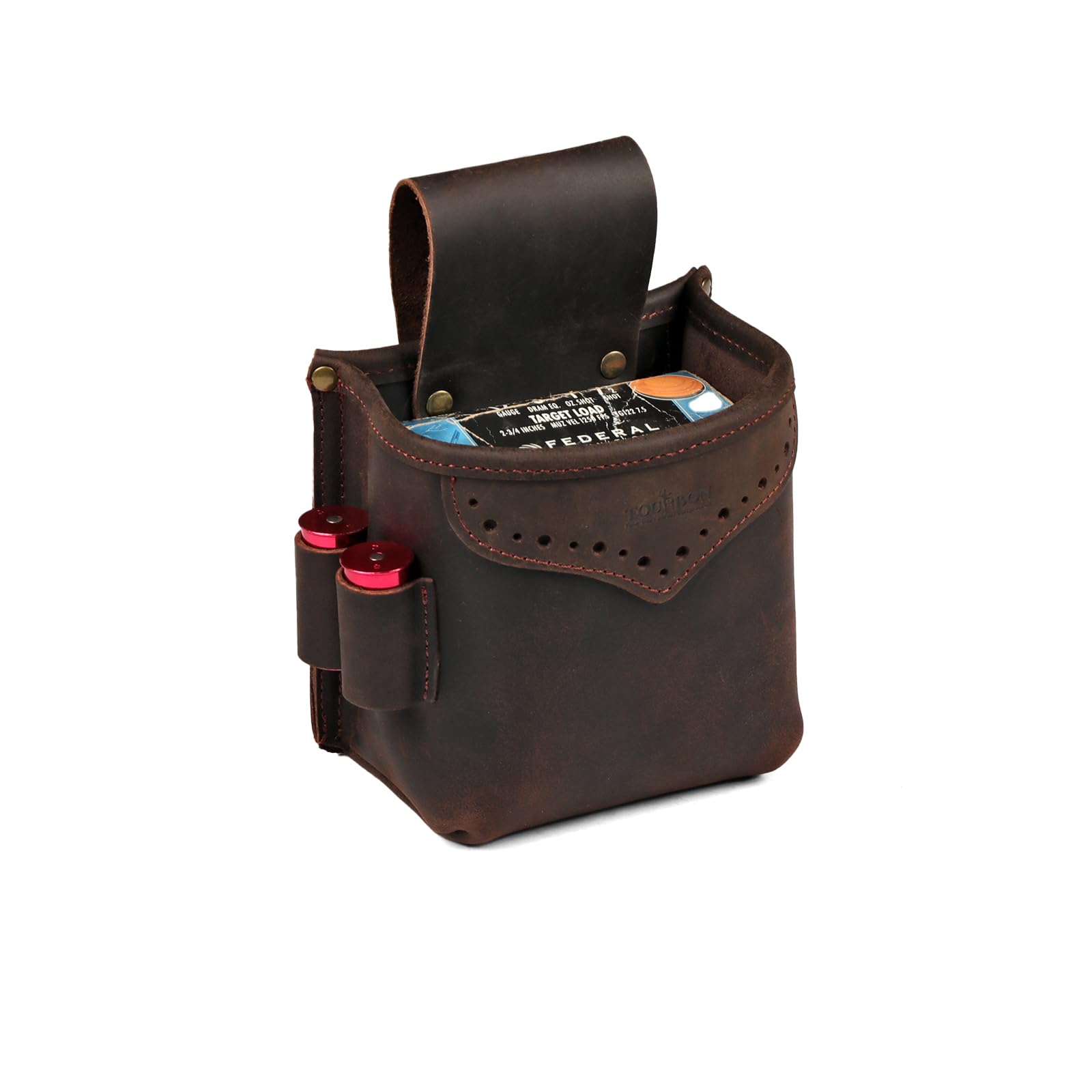 TOURBON Leather Shotgun Shell Holder 12 Gauge Ammo Pouch 1 Box Carrier Ammunition Storage for Sporting Clay Trap Skeet Shooting